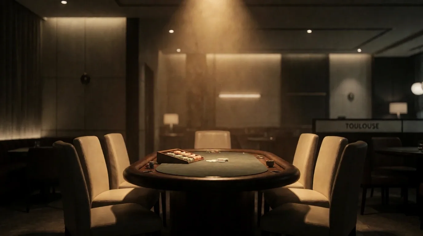 Table de poker solitaire sous la lumière tamisée